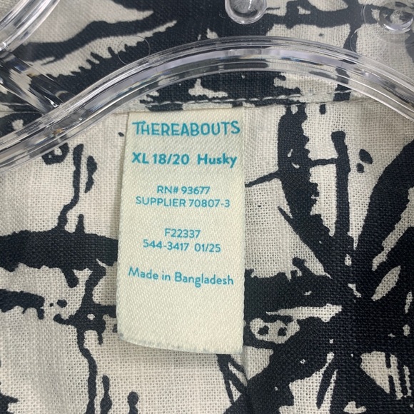 Sz xl 18/20 husky Men's Tropical Palm Print Shirt - Black and Cream vacation top - Picture 4 of 13